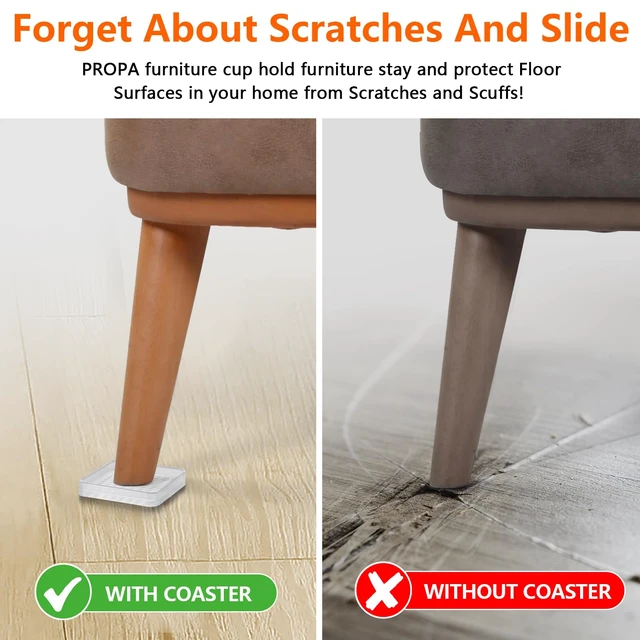 Alt view image 6 of 7 - 8 Pcs Clear Furniture Coaster Cups for Hardwood Floor, 2" Square Non-Slip Rubber Furniture Pads, Heavy Duty Anti-Skid Floor Protectors for Bed & Couch Leg, Odorless & Non-Staining Rubber Gripper Feet