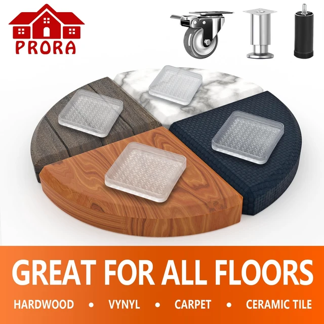 Alt view image 7 of 7 - 8 Pcs Clear Furniture Coaster Cups for Hardwood Floor, 2" Square Non-Slip Rubber Furniture Pads, Heavy Duty Anti-Skid Floor Protectors for Bed & Couch Leg, Odorless & Non-Staining Rubber Gripper Feet