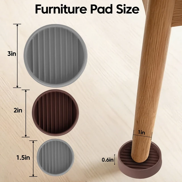 Alt view image 2 of 7 - Rubber Non-Slip Furniture Pads, 2"x2" Casters Cup, Round, Brown, 8 PCS | Rubber Feet Floor Protector For Hardwood Floors, Prevent Scratching of The Floor, For Bed Sofa Table and Chair, Stopper