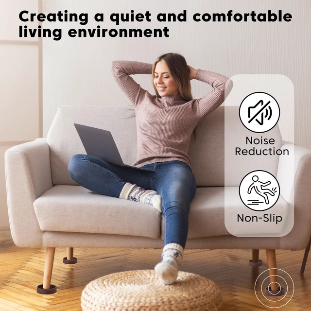 Alt view image 3 of 7 - Rubber Non-Slip Furniture Pads, 2"x2" Casters Cup, Round, Brown, 8 PCS | Rubber Feet Floor Protector For Hardwood Floors, Prevent Scratching of The Floor, For Bed Sofa Table and Chair, Stopper