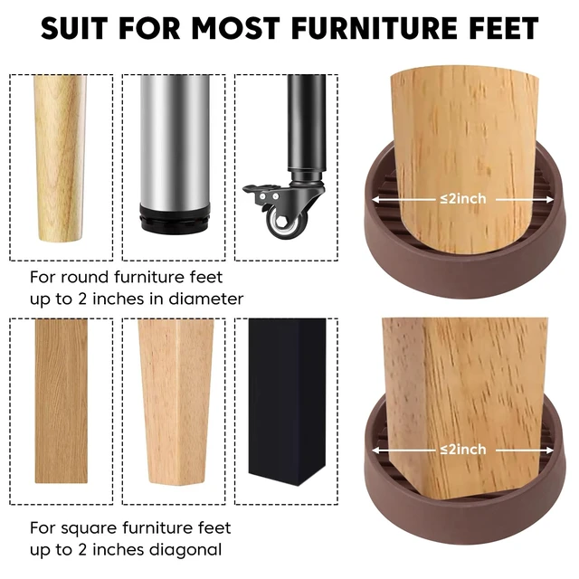 Alt view image 6 of 7 - Rubber Non-Slip Furniture Pads, 2"x2" Casters Cup, Round, Brown, 8 PCS | Rubber Feet Floor Protector For Hardwood Floors, Prevent Scratching of The Floor, For Bed Sofa Table and Chair, Stopper