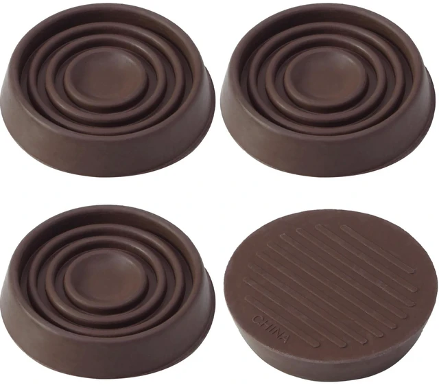 Main image of 4 Pack 1.5 Inch Round Rubber Caster Cups Floor Protector Brown | Dense Rubber Anti-Slip Firm Grip, Floor Protection From Scratches, Slide-In No Tools Needed, Blends With Wood Metal Finishes