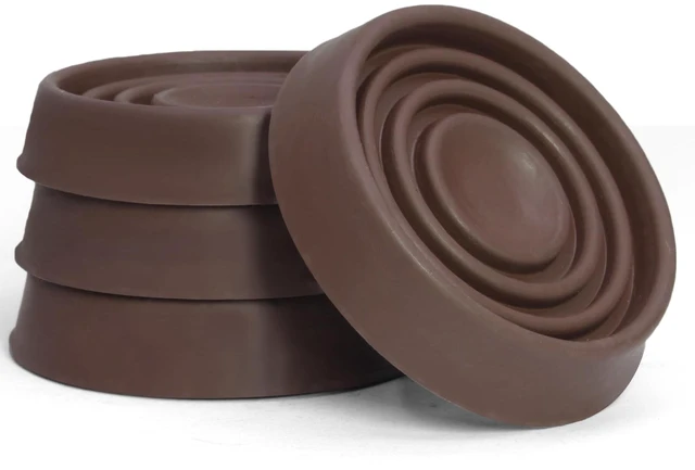 Alt view image 2 of 7 - 4 Pack 1.5 Inch Round Rubber Caster Cups Floor Protector Brown | Dense Rubber Anti-Slip Firm Grip, Floor Protection From Scratches, Slide-In No Tools Needed, Blends With Wood Metal Finishes