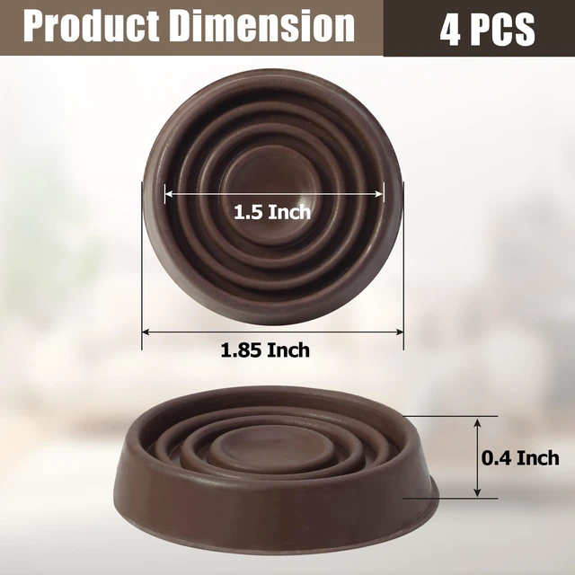 Alt view image 3 of 7 - 4 Pack 1.5 Inch Round Rubber Caster Cups Floor Protector Brown | Dense Rubber Anti-Slip Firm Grip, Floor Protection From Scratches, Slide-In No Tools Needed, Blends With Wood Metal Finishes