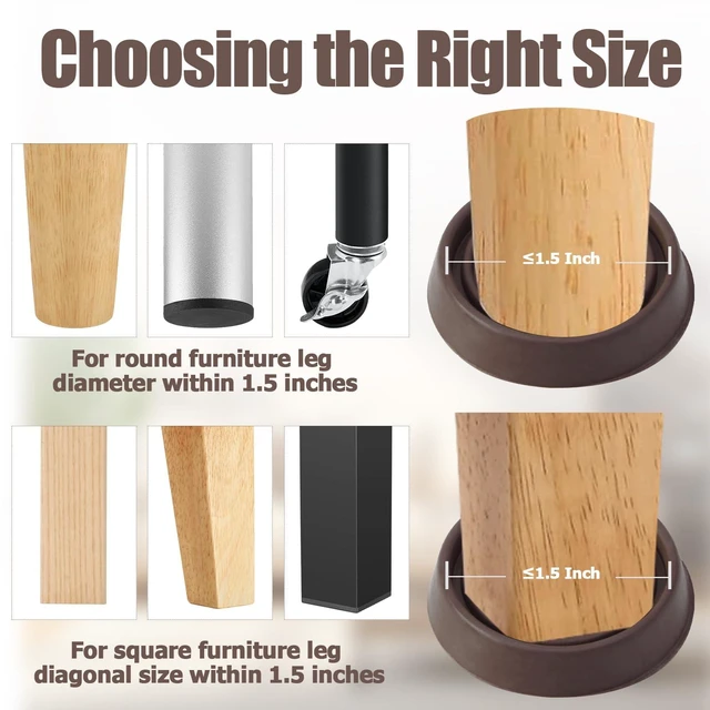 Alt view image 5 of 7 - 4 Pack 1.5 Inch Round Rubber Caster Cups Floor Protector Brown | Dense Rubber Anti-Slip Firm Grip, Floor Protection From Scratches, Slide-In No Tools Needed, Blends With Wood Metal Finishes