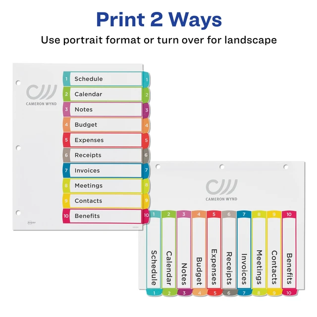 Alt view image 3 of 7 - Table of Contents Dividers, 1-10 Tab, Multicolor, 1 Set | For Organizing Reports and Projects, Printable Table of Contents, Reinforced Paper Dividers, Fits 3-Ring Binders