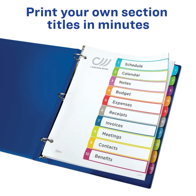 Alt view image 2 of 7 - Table of Contents Dividers, 1-10 Tab, Multicolor, 1 Set | For Organizing Reports and Projects, Printable Table of Contents, Reinforced Paper Dividers, Fits 3-Ring Binders