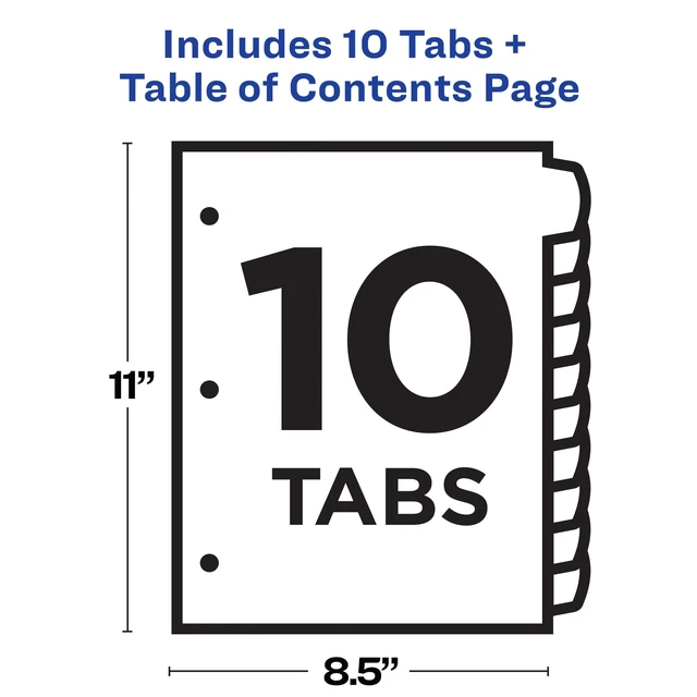 Alt view image 4 of 7 - Table of Contents Dividers, 1-10 Tab, Multicolor, 1 Set | For Organizing Reports and Projects, Printable Table of Contents, Reinforced Paper Dividers, Fits 3-Ring Binders
