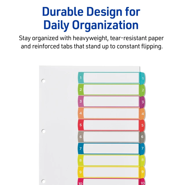 Alt view image 5 of 7 - Table of Contents Dividers, 1-10 Tab, Multicolor, 1 Set | For Organizing Reports and Projects, Printable Table of Contents, Reinforced Paper Dividers, Fits 3-Ring Binders