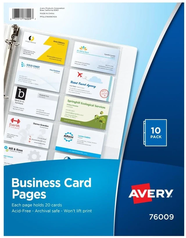Main image of Clear Business Card Organizer Pages for 3 Ring Binders, Pack of 10, Holds 200 Cards Total (76009)