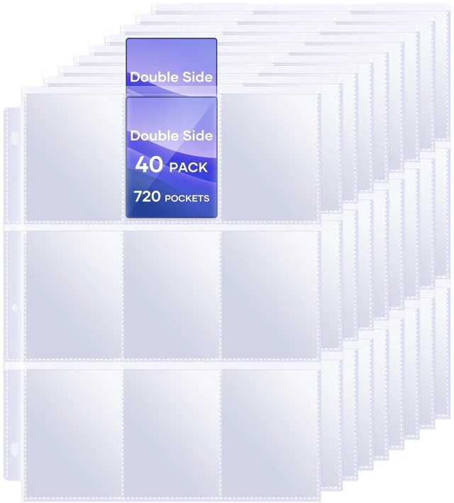 Main image of 40 Pack 9 Pocket Page Protectors,720 Pockets Double Sided Card Holder Pages for a 3 Ring Binder, Card Protector Sheets Baseball Card Binder,Fit for MTG, TCG, Baseball Standard Cards