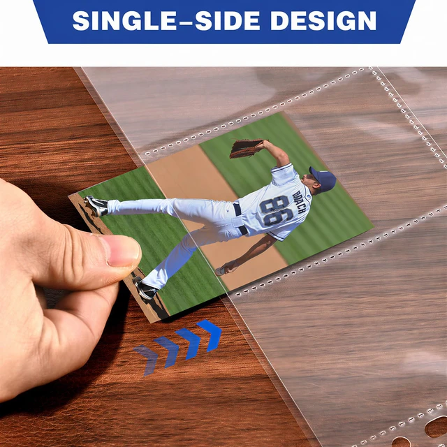 Alt view image 2 of 6 - 50 Pack 9 Pocket Card Sleeves Binder Sheets, Holds 900 Cards | Trading Card Sleeves for 3 Ring Binder, Protective Pages Sheets for Baseball, Football, Business, Game Cards