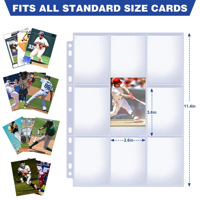 Alt view image 3 of 6 - 50 Pack 9 Pocket Card Sleeves Binder Sheets, Holds 900 Cards | Trading Card Sleeves for 3 Ring Binder, Protective Pages Sheets for Baseball, Football, Business, Game Cards