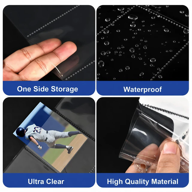 Alt view image 4 of 6 - 50 Pack 9 Pocket Card Sleeves Binder Sheets, Holds 900 Cards | Trading Card Sleeves for 3 Ring Binder, Protective Pages Sheets for Baseball, Football, Business, Game Cards