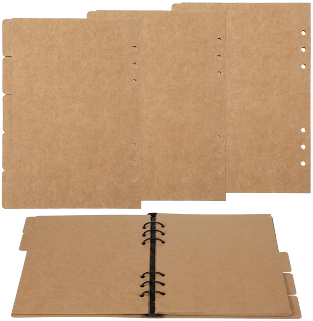 Main image of 3 Sets A5 Binder Dividers A5 Kraftpaper Divider 6 Hole Ring Index Page Tab Cards for Binder Notebooks School Office Home Files Organizing (Brown)