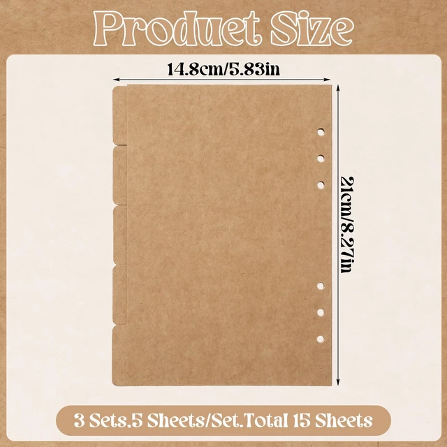 Alt view image 2 of 7 - 3 Sets A5 Binder Dividers A5 Kraftpaper Divider 6 Hole Ring Index Page Tab Cards for Binder Notebooks School Office Home Files Organizing (Brown)