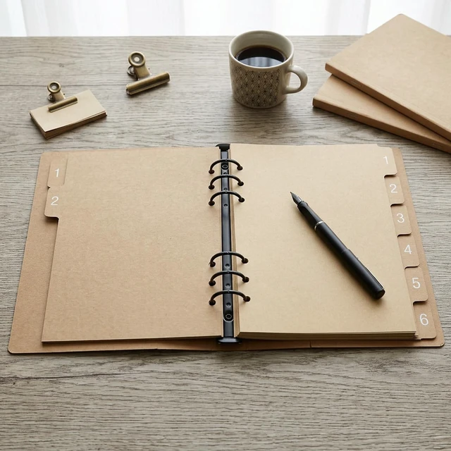 Alt view image 3 of 7 - 3 Sets A5 Binder Dividers A5 Kraftpaper Divider 6 Hole Ring Index Page Tab Cards for Binder Notebooks School Office Home Files Organizing (Brown)