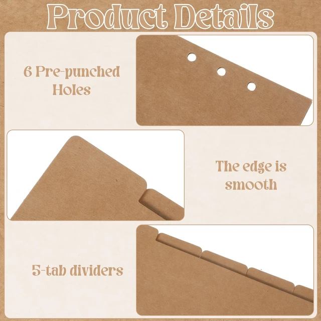 Alt view image 6 of 7 - 3 Sets A5 Binder Dividers A5 Kraftpaper Divider 6 Hole Ring Index Page Tab Cards for Binder Notebooks School Office Home Files Organizing (Brown)