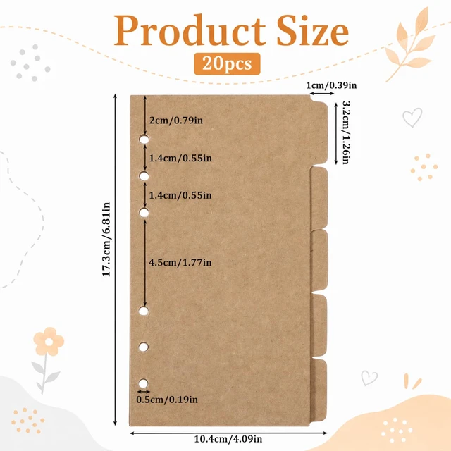 Alt view image 2 of 7 - A6 Mini Binder Dividers, 20 Sheets 6 Ring Binder Dividers with 5-Tabs | 6-Hole Punched, Blank Paper Index Dividers 6.81x 4.09, Notebook Index Page Tab Cards for Travel Diary Binder Notebooks