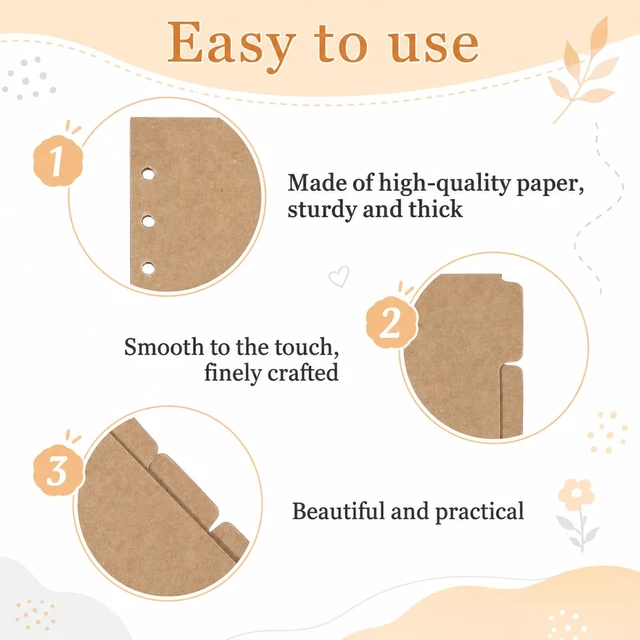 Alt view image 3 of 7 - A6 Mini Binder Dividers, 20 Sheets 6 Ring Binder Dividers with 5-Tabs | 6-Hole Punched, Blank Paper Index Dividers 6.81x 4.09, Notebook Index Page Tab Cards for Travel Diary Binder Notebooks