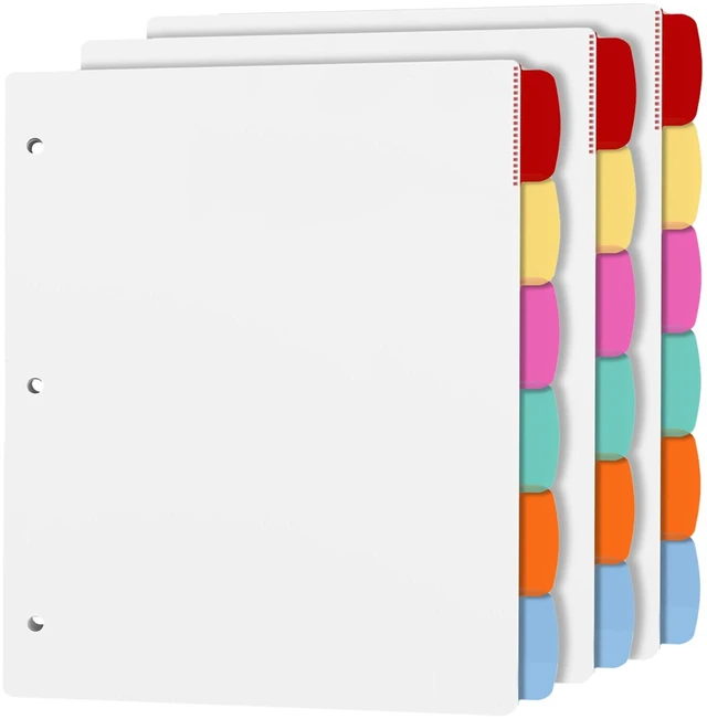 Main image of Binder Dividers with Tabs, White Sheet Protectors for 3 Ring Binder, 3 Hole Punch Dividers in 6 Color Tab Page Protectors, 3 Ring Binder Dividers with Tabs, 3 Set 18 Pcs, White