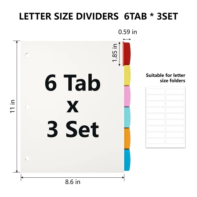 Alt view image 2 of 7 - Binder Dividers with Tabs, White Sheet Protectors for 3 Ring Binder, 3 Hole Punch Dividers in 6 Color Tab Page Protectors, 3 Ring Binder Dividers with Tabs, 3 Set 18 Pcs, White