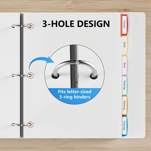 Alt view image 3 of 7 - Binder Dividers with Tabs, White Sheet Protectors for 3 Ring Binder, 3 Hole Punch Dividers in 6 Color Tab Page Protectors, 3 Ring Binder Dividers with Tabs, 3 Set 18 Pcs, White
