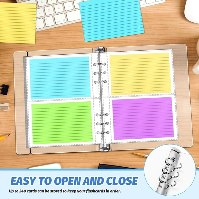 Alt view image 5 of 7 - 3 x 5 Index Card Holder, 120 Card Sleeves, Holds 240 Pieces Cards, Organizer Pouches Book Binder for Note, Study and Recipe