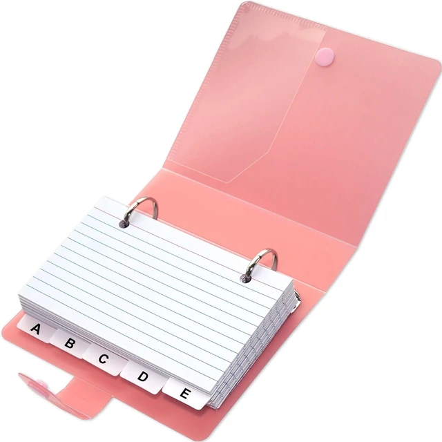 Main image of 3x5 Lined Index Cards with Ring Binder Holder and Dividers, Pink | 100 Note Cards, 5 Tabs, 2 Holes Punched, Plastic Booklet Organizer, 3 x 5 Inch
