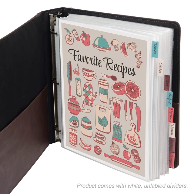 Alt view image 4 of 6 - 8 Tab Recipe Dividers, Recipe Sleeves, Sheet Protector Dividers, with Tab Inserts, Clear, Super Heavyweight, Top Loading, 3 Hole Punched for Standard Letter Size Binders, Archival Safe