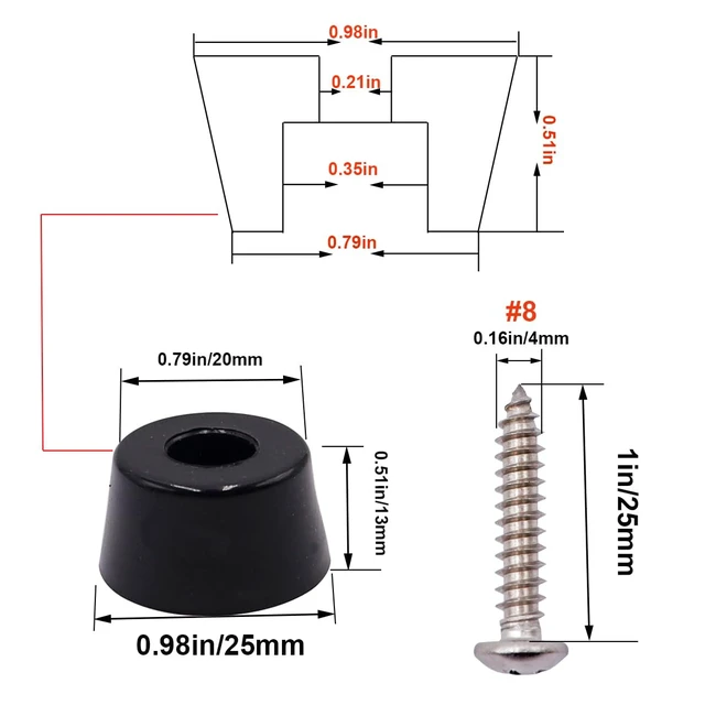 Alt view image 2 of 6 - 40PCS Rubber Feet for Cutting Board with Stainless Steel Washer and Screws, 0.51inch H x 0.98inch D, Non-Slip Rubber Feet for Furniture, Electronics, Tables, Sofas