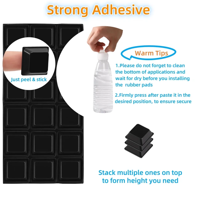 Alt view image 4 of 6 - Rubber Feet Self Adhesive Pads Door Bumpers Large - Stick on Feet for Electronics, Speakers, Furnitures, Appliances, Audio Equipment, Laptop - Black Tall Square (18pcs)
