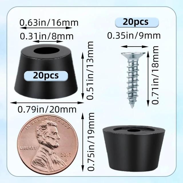 Alt view image 3 of 7 - 20PCS Rubber Feet for Cutting Board,Rubber Feet with 20 Steel Matching Screws Round Anti Slip Rubbers Foot Pad Anti Slip Furniture Pads,Suitable for Furniture Electronic Equipment Kitchen(Black)