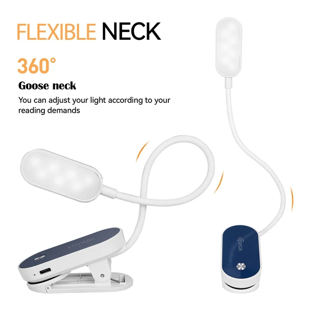 Alt view image 5 of 6 - Rechargeable Book Light, 14 LEDs Eye Care Clip On Amber Reading Light for Bookworms Reading in Bed with 9 Colors 9 Brightness (White-Blue)