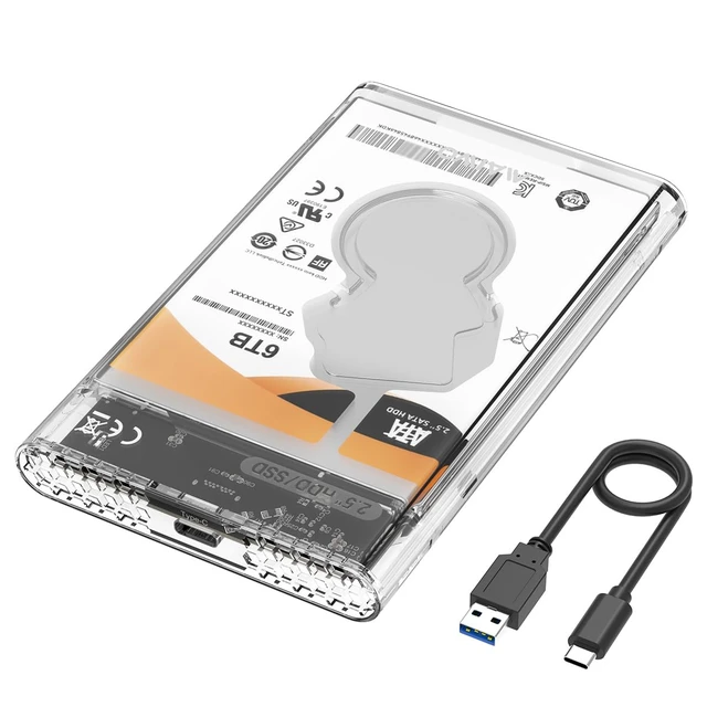 Alt view image 7 of 7 - External Hard Drive Enclosure for 7mm 9.5mm 2.5 inch SATA SSD/HDD, 5Gbps USB C to SATA Adapter Storage Case, 6TB Capacity (White)