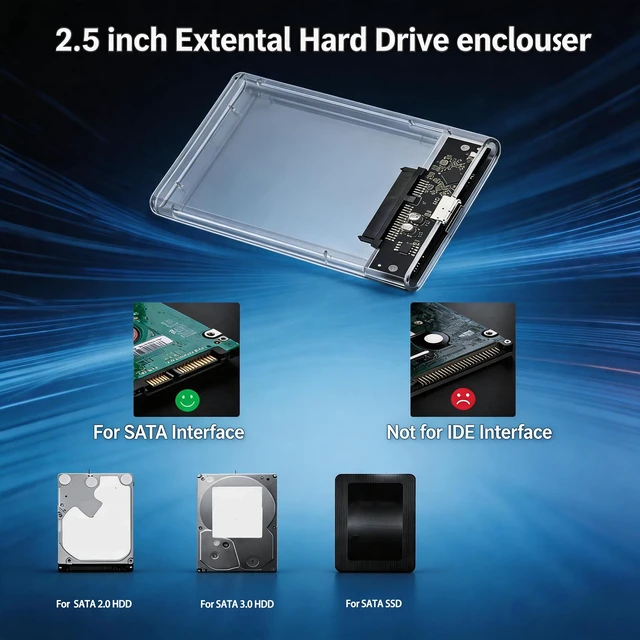 Alt view image 2 of 6 - 2.5 Inch Hard Drive Enclosure, USB 3.1 to SATA External Hard Drive Reader, 5Gbps Hard Disk Enclosure 7mm/9.5mm, Tool-Free Plug and Play, Support Up to 6TB SATA HDD SSD