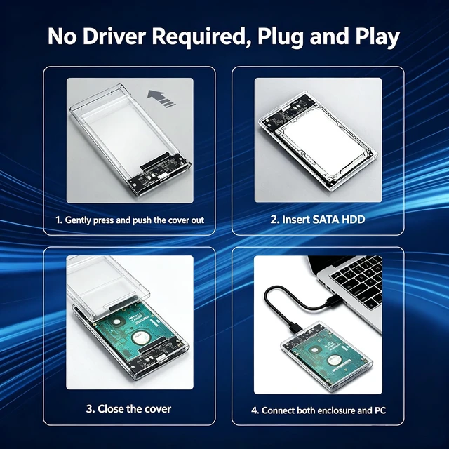 Alt view image 5 of 6 - 2.5 Inch Hard Drive Enclosure, USB 3.1 to SATA External Hard Drive Reader, 5Gbps Hard Disk Enclosure 7mm/9.5mm, Tool-Free Plug and Play, Support Up to 6TB SATA HDD SSD
