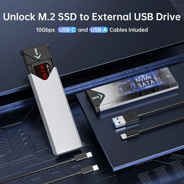 Alt view image 2 of 7 - M.2 to USB NVMe SATA SSD Enclosure USB 3.2 Gen2 10Gbps Adapter Reader | For NVMe/SATA SSD, M/B+M Key, RTL9210B Chip, 10Gbps PCIe, 6Gbps NGFF, UASP, SMART & TRIM, 2240/2260/2280, LED, Aluminum
