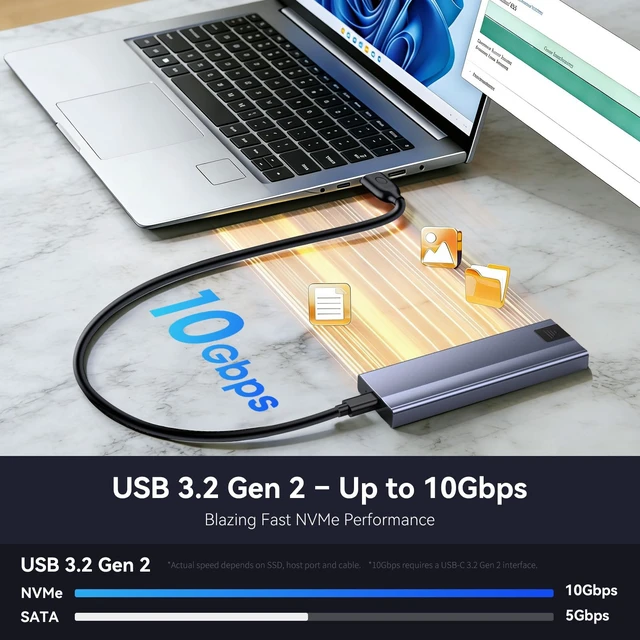 Alt view image 2 of 7 - M.2 NVMe SSD Enclosure, USB 3.2 Gen2 10Gbps External SSD Case | ToolFree Aluminum External SSD Adapter for 2230 2242 2260 2280 MKey/B+MKey NVMe SSD( NOT for SATA SSD ), Gray