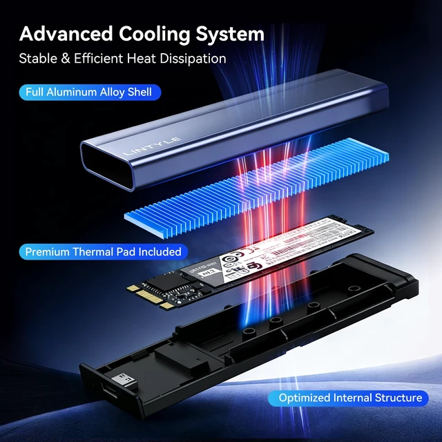 Alt view image 4 of 7 - M.2 NVMe SSD Enclosure, USB 3.2 Gen2 10Gbps External SSD Case | ToolFree Aluminum External SSD Adapter for 2230 2242 2260 2280 MKey/B+MKey NVMe SSD( NOT for SATA SSD ), Gray