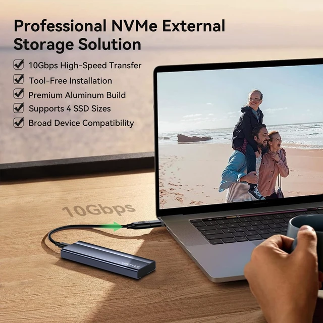 Alt view image 5 of 7 - M.2 NVMe SSD Enclosure, USB 3.2 Gen2 10Gbps External SSD Case | ToolFree Aluminum External SSD Adapter for 2230 2242 2260 2280 MKey/B+MKey NVMe SSD( NOT for SATA SSD ), Gray