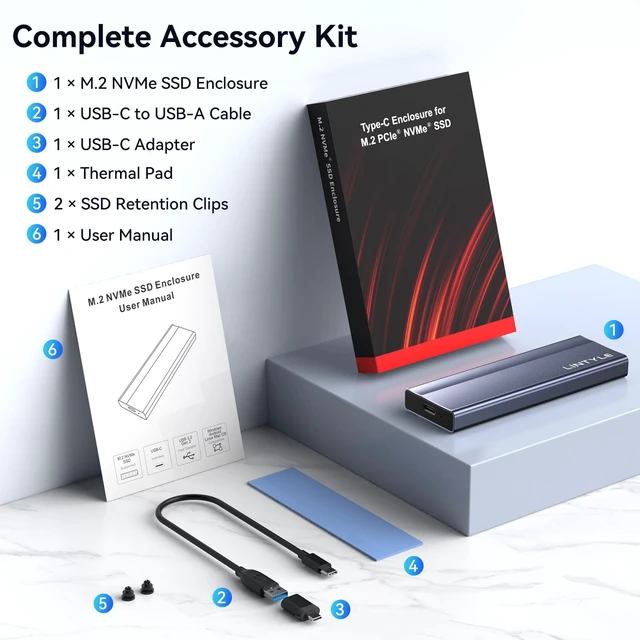 Alt view image 6 of 7 - M.2 NVMe SSD Enclosure, USB 3.2 Gen2 10Gbps External SSD Case | ToolFree Aluminum External SSD Adapter for 2230 2242 2260 2280 MKey/B+MKey NVMe SSD( NOT for SATA SSD ), Gray