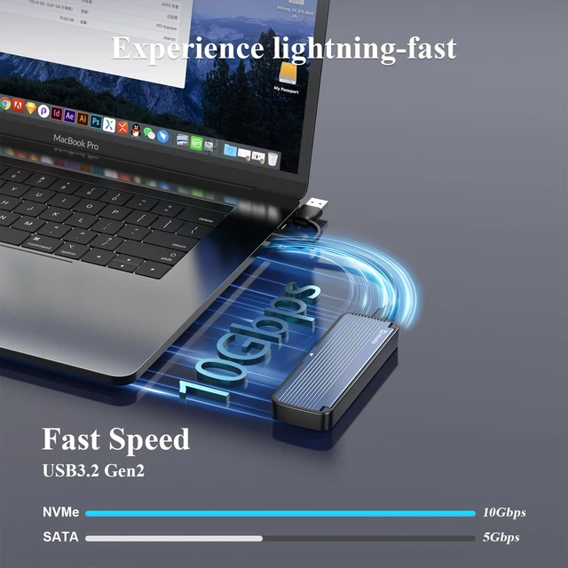 Alt view image 2 of 7 - NVMe SSD Enclosure, Tool-Free Installation, Sandwich Style Design | USB 3.2 Gen 2 (10 Gbps) to M.2 NVME M-Key/(B+M) Key SSD Adapter Support UASP and Trim, for SSDs 2230/2242 /2260/2280