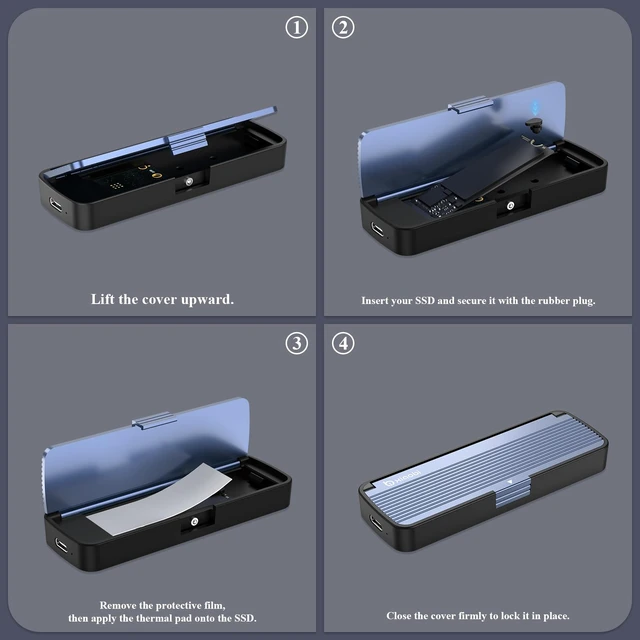 Alt view image 4 of 7 - NVMe SSD Enclosure, Tool-Free Installation, Sandwich Style Design | USB 3.2 Gen 2 (10 Gbps) to M.2 NVME M-Key/(B+M) Key SSD Adapter Support UASP and Trim, for SSDs 2230/2242 /2260/2280