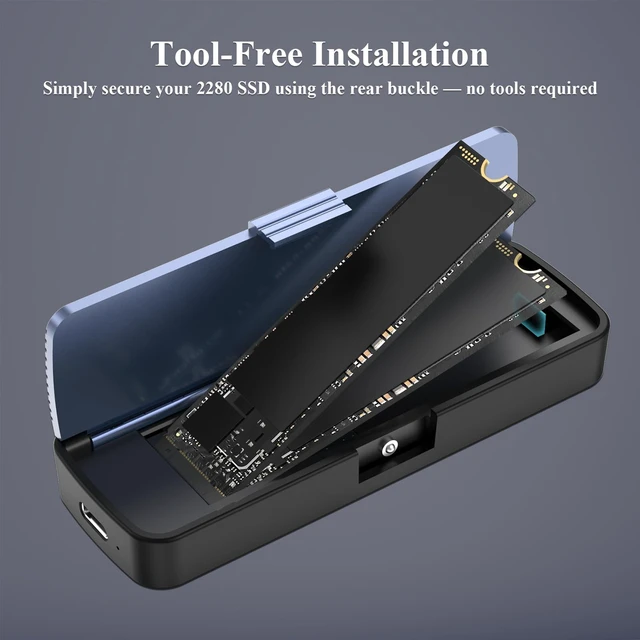 Alt view image 6 of 7 - NVMe SSD Enclosure, Tool-Free Installation, Sandwich Style Design | USB 3.2 Gen 2 (10 Gbps) to M.2 NVME M-Key/(B+M) Key SSD Adapter Support UASP and Trim, for SSDs 2230/2242 /2260/2280
