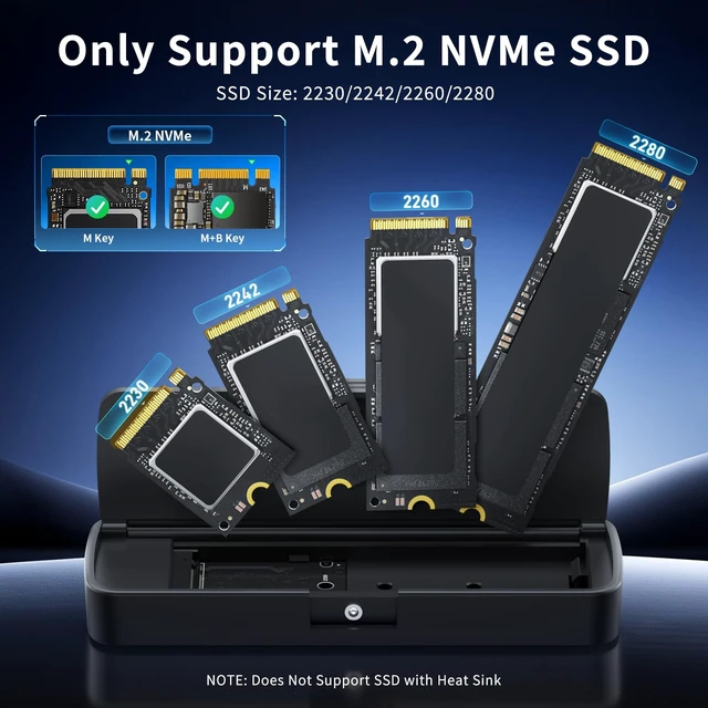 Alt view image 4 of 7 - M.2 NVMe SSD Enclosure, M.2 NVMe to USB Adapter, USB 3.2 Gen 2 (10Gbps) SSD Reader for M & M+B Key NVMe SSD, Support UASP and Trim, Tool-Free Installation, Sandwich Style Design