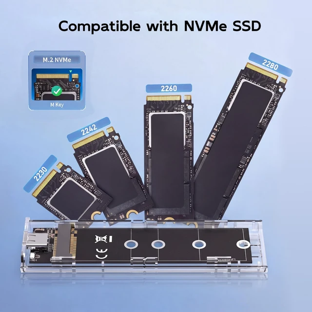 Alt view image 2 of 7 - M.2 NVME Enclosure, Tool-Free USB 3.2 Gen 2 (10 Gbps) to NVME Adapter with Heat Sink, 10Gbps Speed, Plug and Play, 16TB Expansion, with C-C to A Cable