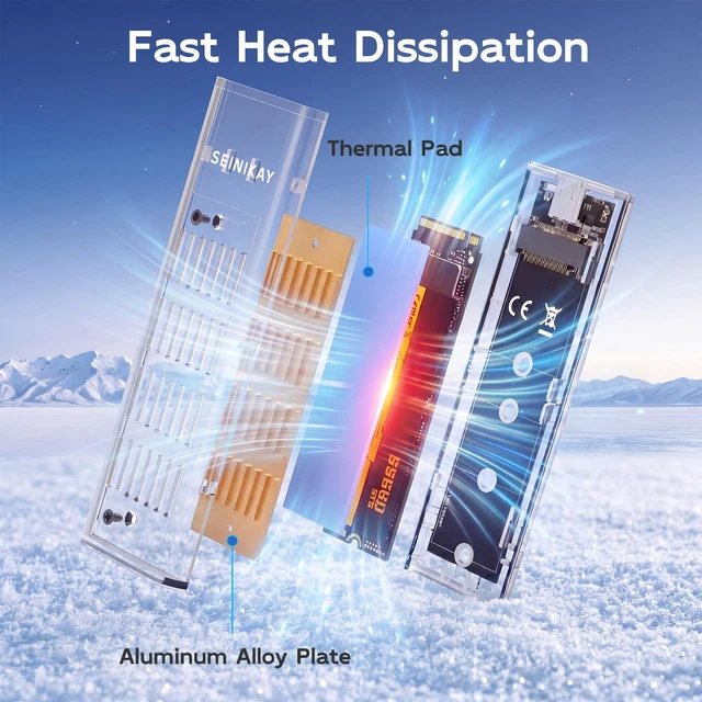 Alt view image 4 of 7 - M.2 NVME Enclosure, Tool-Free USB 3.2 Gen 2 (10 Gbps) to NVME Adapter with Heat Sink, 10Gbps Speed, Plug and Play, 16TB Expansion, with C-C to A Cable