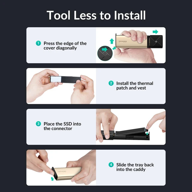 Alt view image 7 of 7 - M.2 NVMe SATA SSD Enclosure Adapter Tool-Free, USB 3.2 Gen 2 (10Gbps) to PCI-E NGFF SATA M-Key/(B+M) Key External SSD Enclosure Support UASP for SSDs 2230/2242/2260/2280