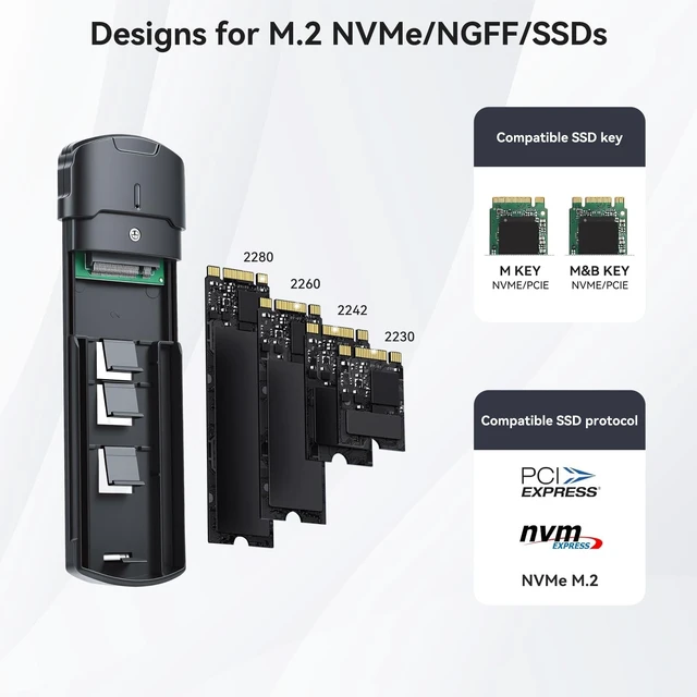 Alt view image 6 of 7 - M2 NVMe Enclosure, M.2 SSD Enclosure USB 3.1 GEN2 Super Speed 10Gbps PCIE NVME M Key SSD Case Fits 2280 2260 2242 2230 Compatible with Samsung 960 Solid State Drive